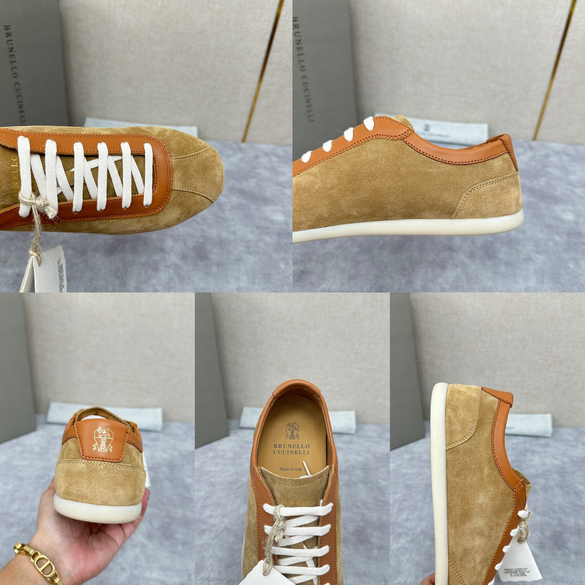 Light Blue, Beige and Tan Brown Shoes