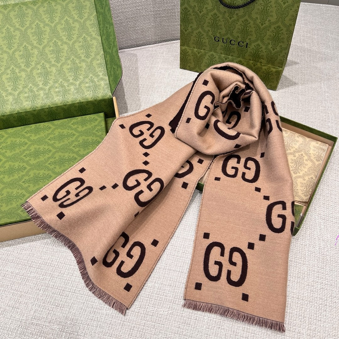 Khaki Dark Red Scarf - FashionHype.xyz