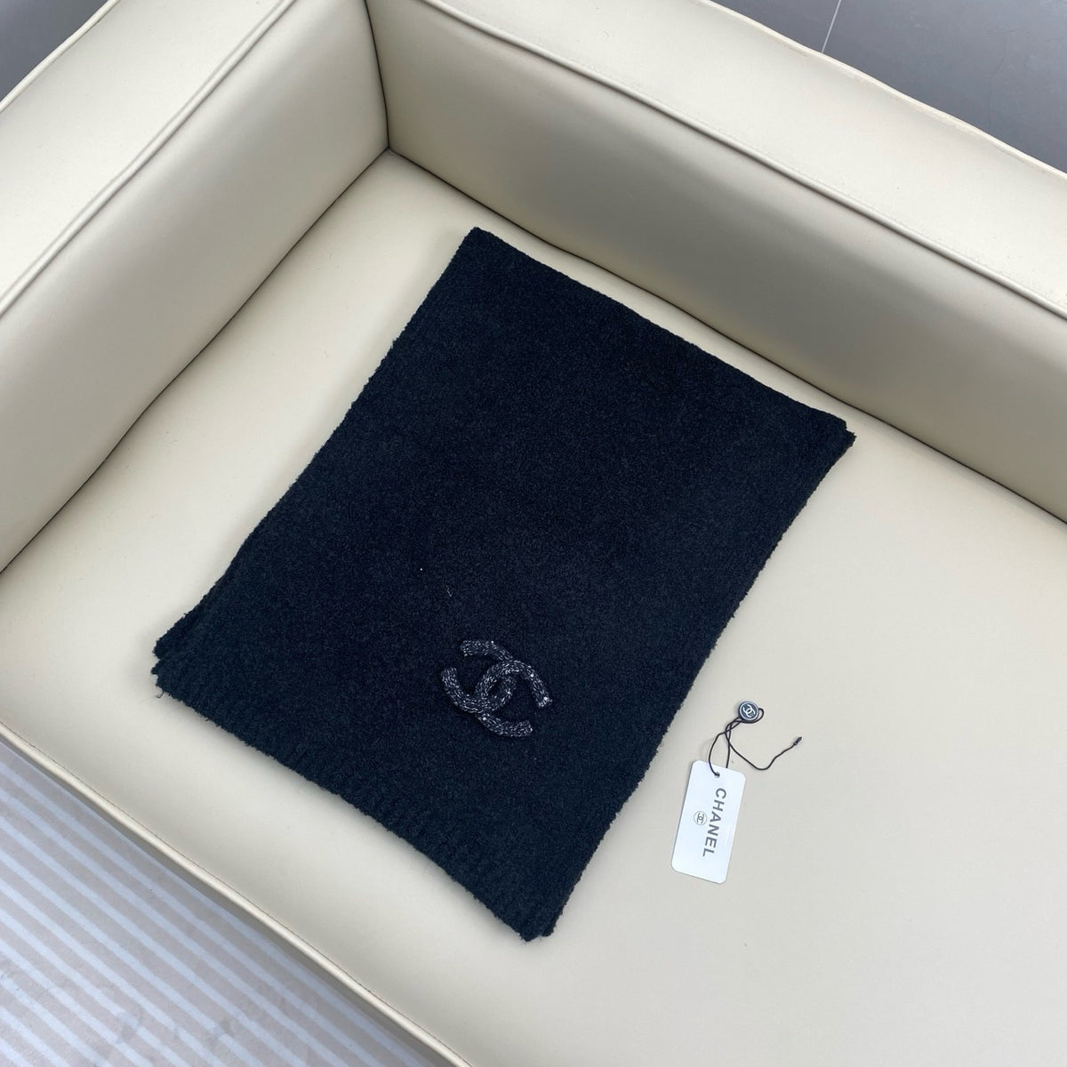 Beige and Dark Blue Scarf