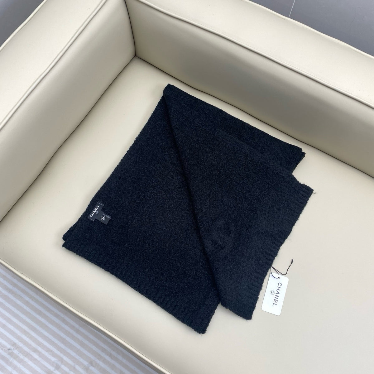 Beige and Dark Blue Scarf