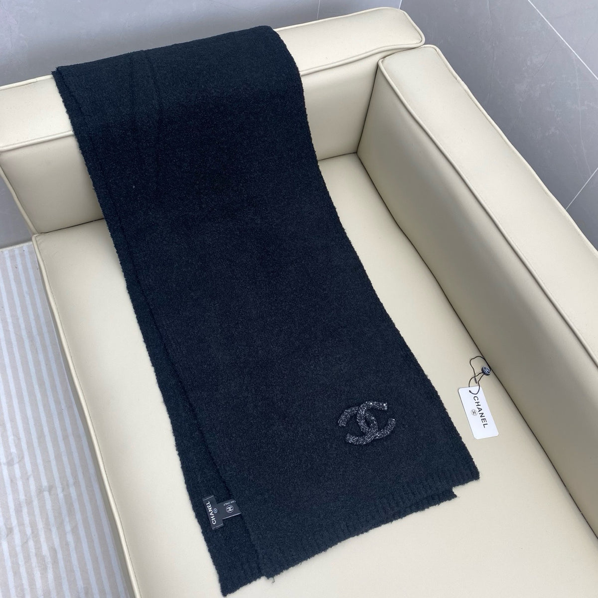 Beige and Dark Blue Scarf