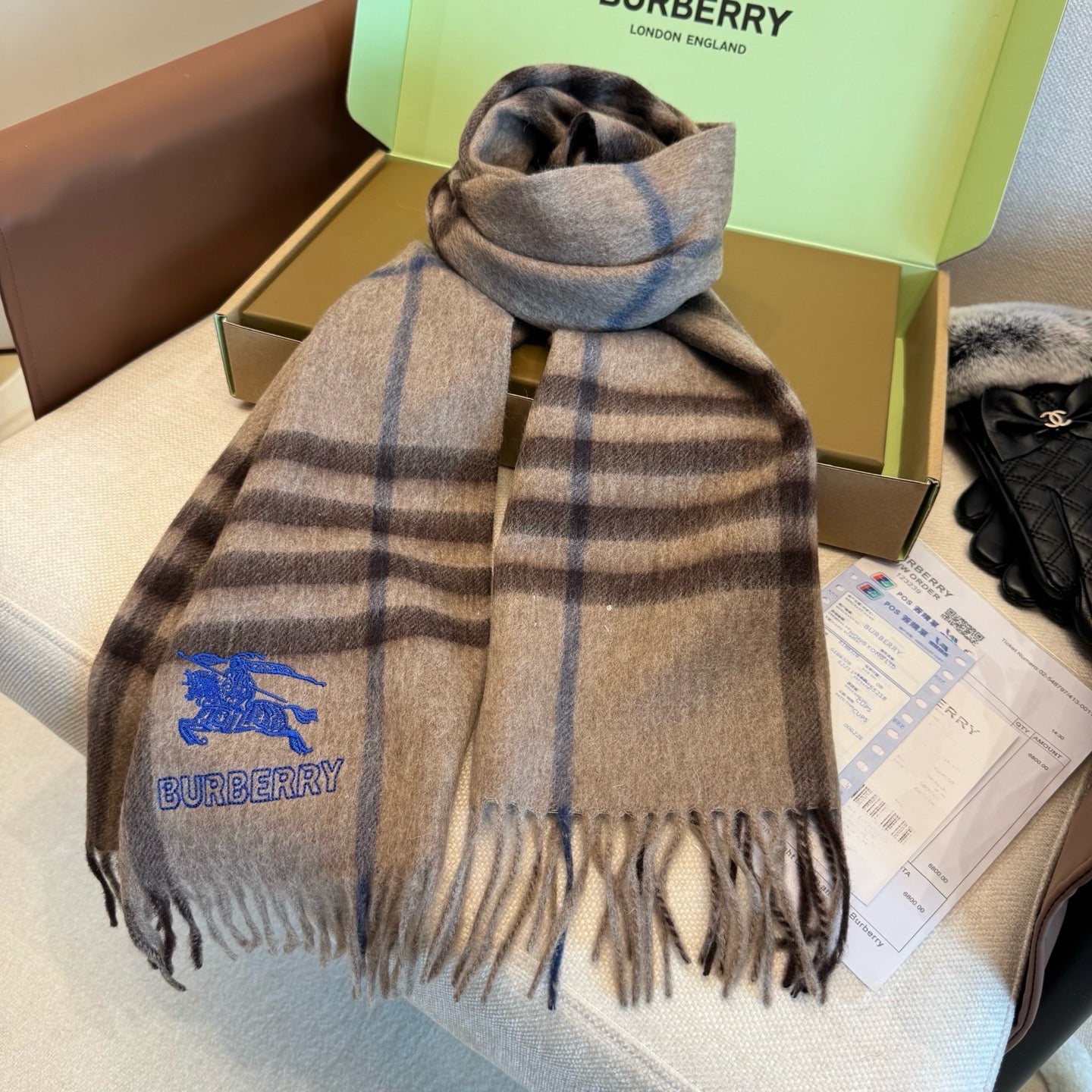 Brown and Dark Blue Scarf