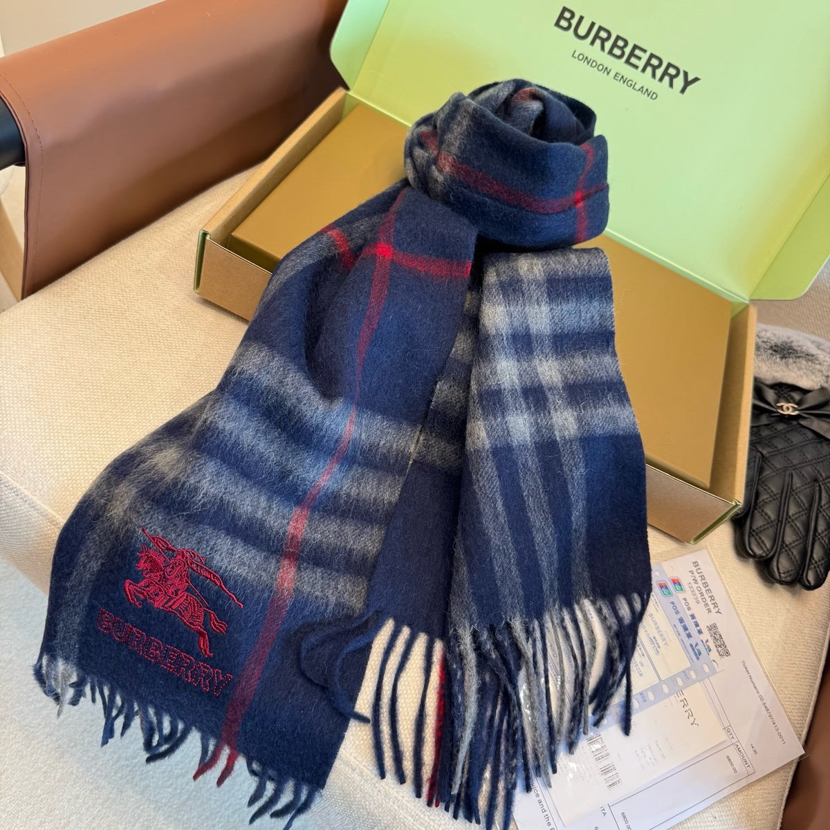 Brown and Dark Blue Scarf