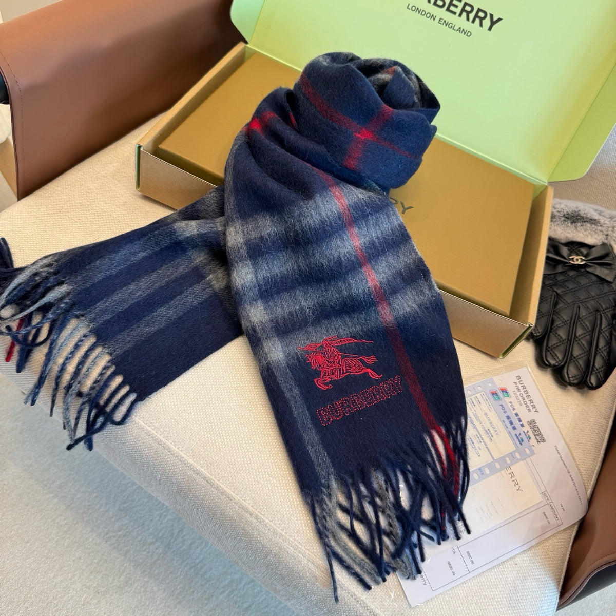 Brown and Dark Blue Scarf