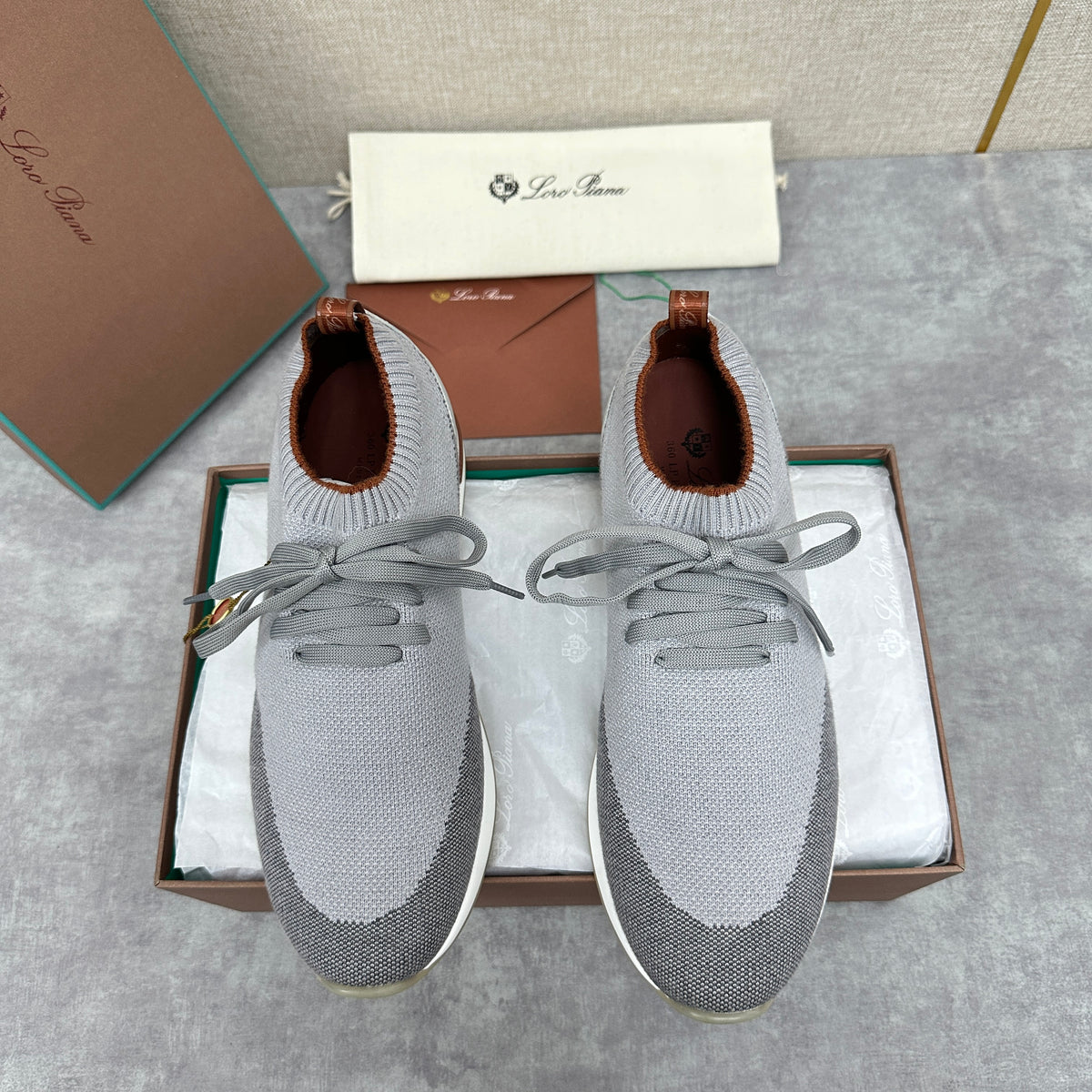 Grey, Blue, Brown, and Green Shoes