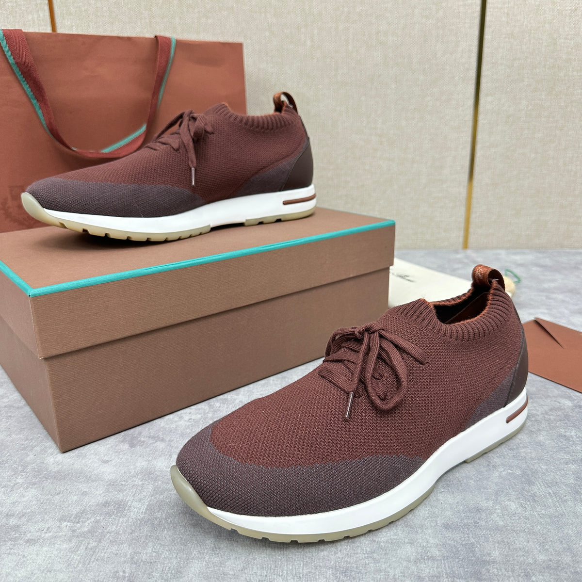 Grey, Blue, Brown, and Green Shoes