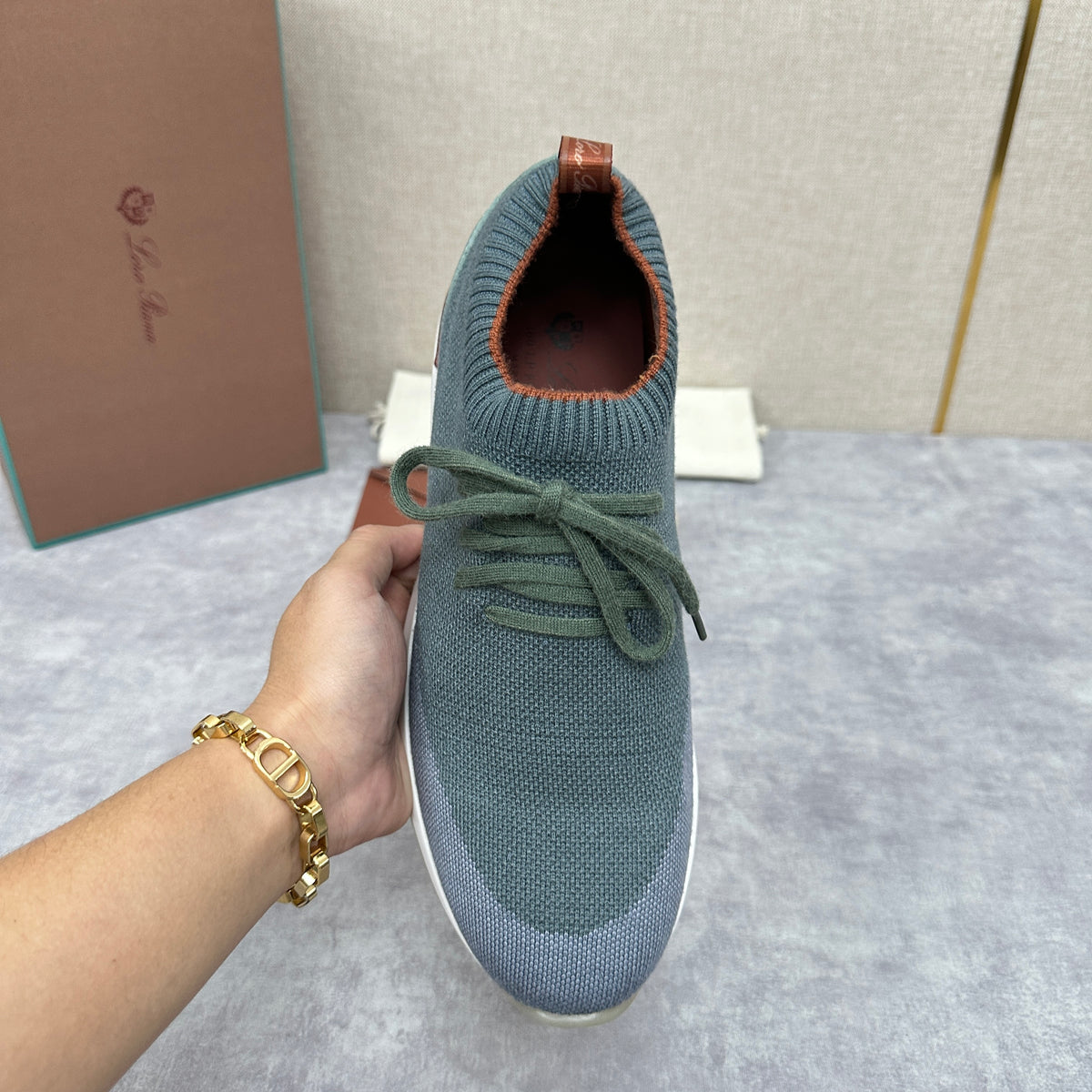 Grey, Blue, Brown, and Green Shoes