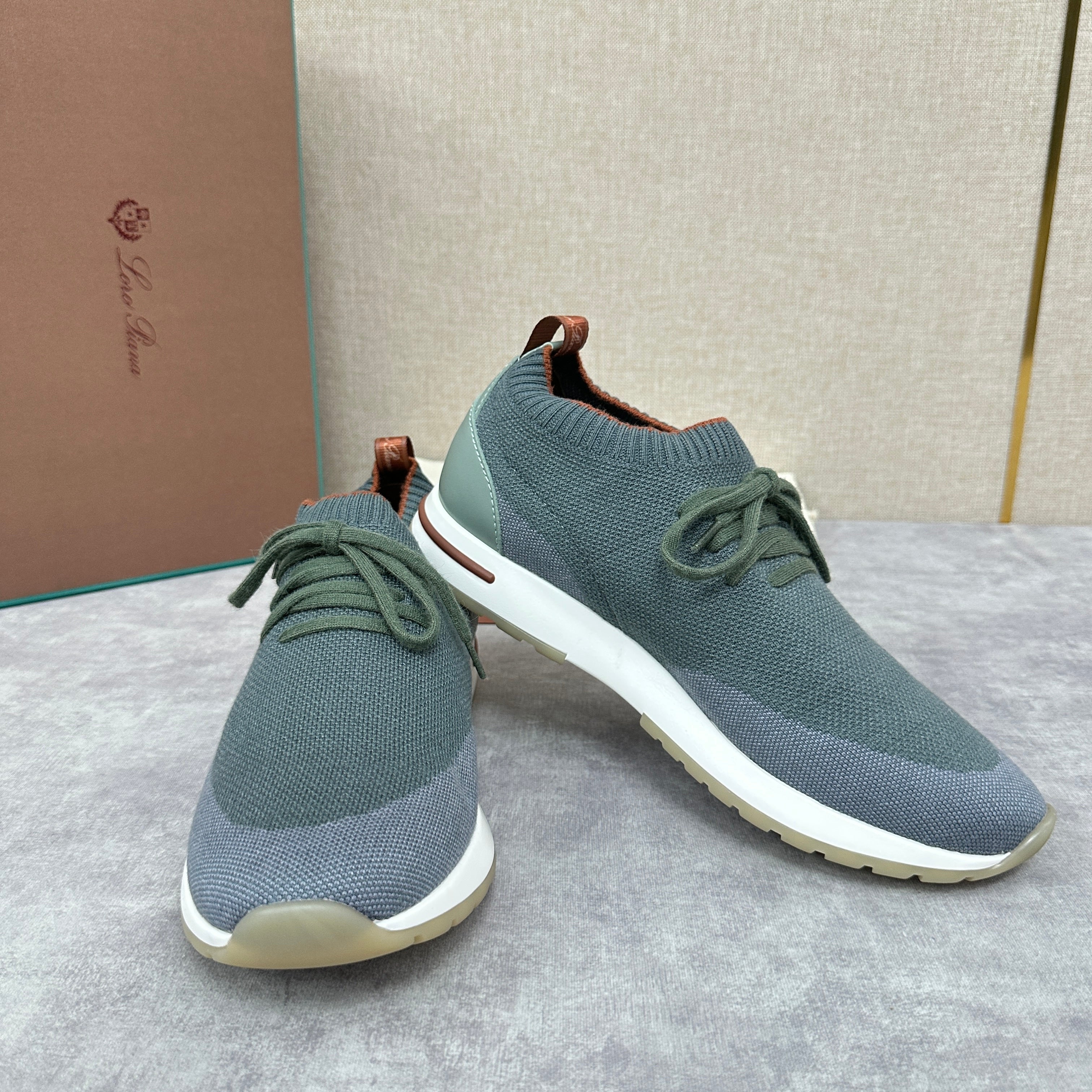 Grey, Blue, Brown, and Green Shoes
