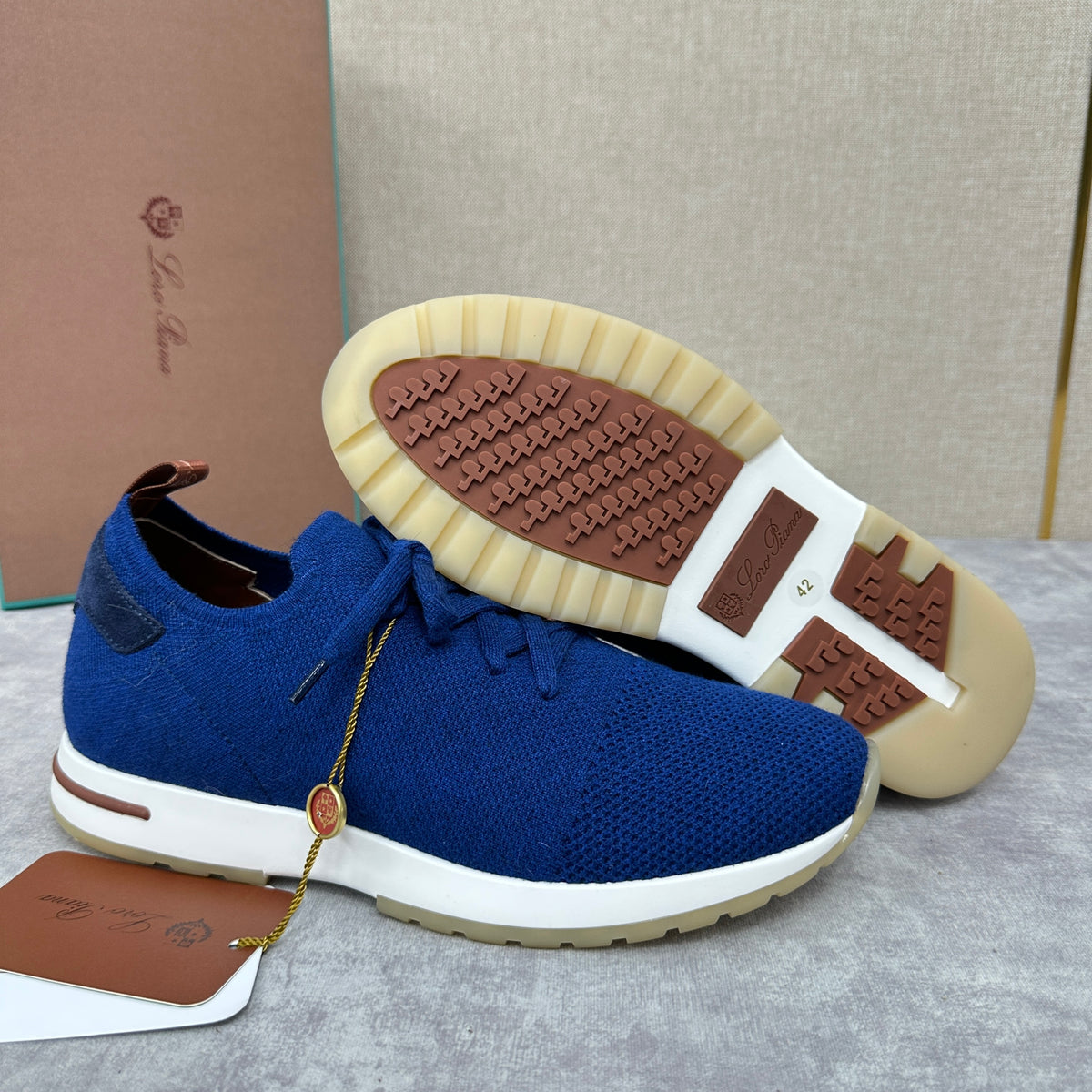 Blue, Brown, Grey and Light brown Shoes