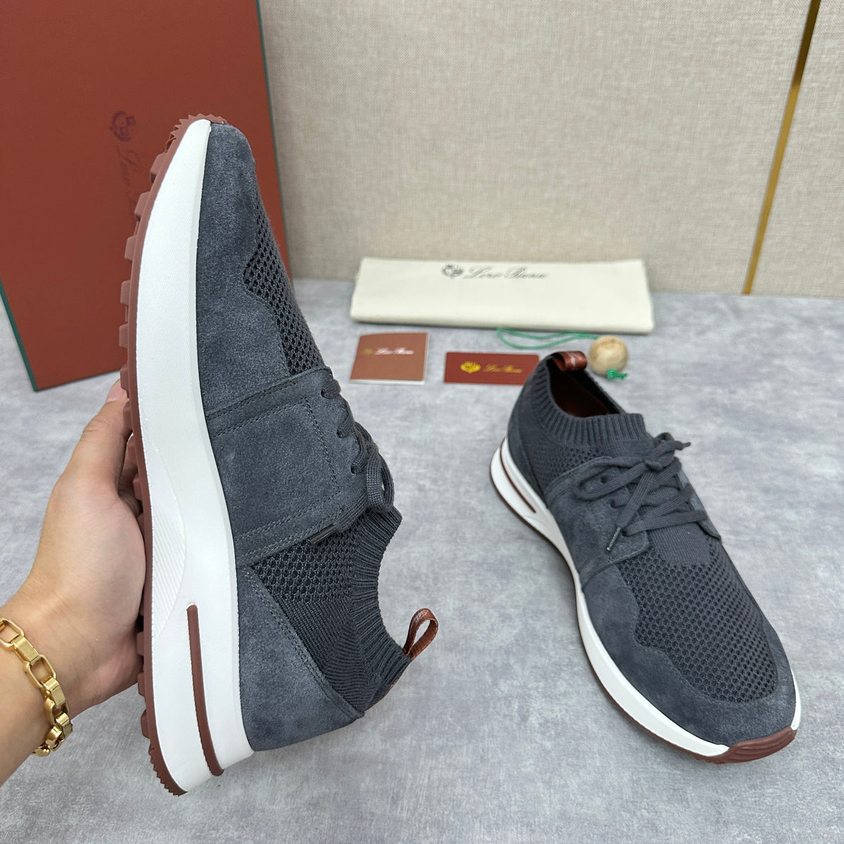Grey, Blue and Black Shoes - FashionHype.xyz