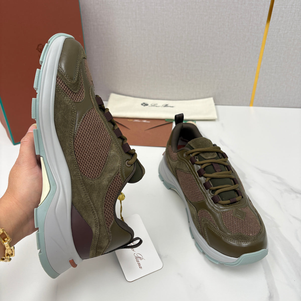 Brown, Blue and Black Shoes