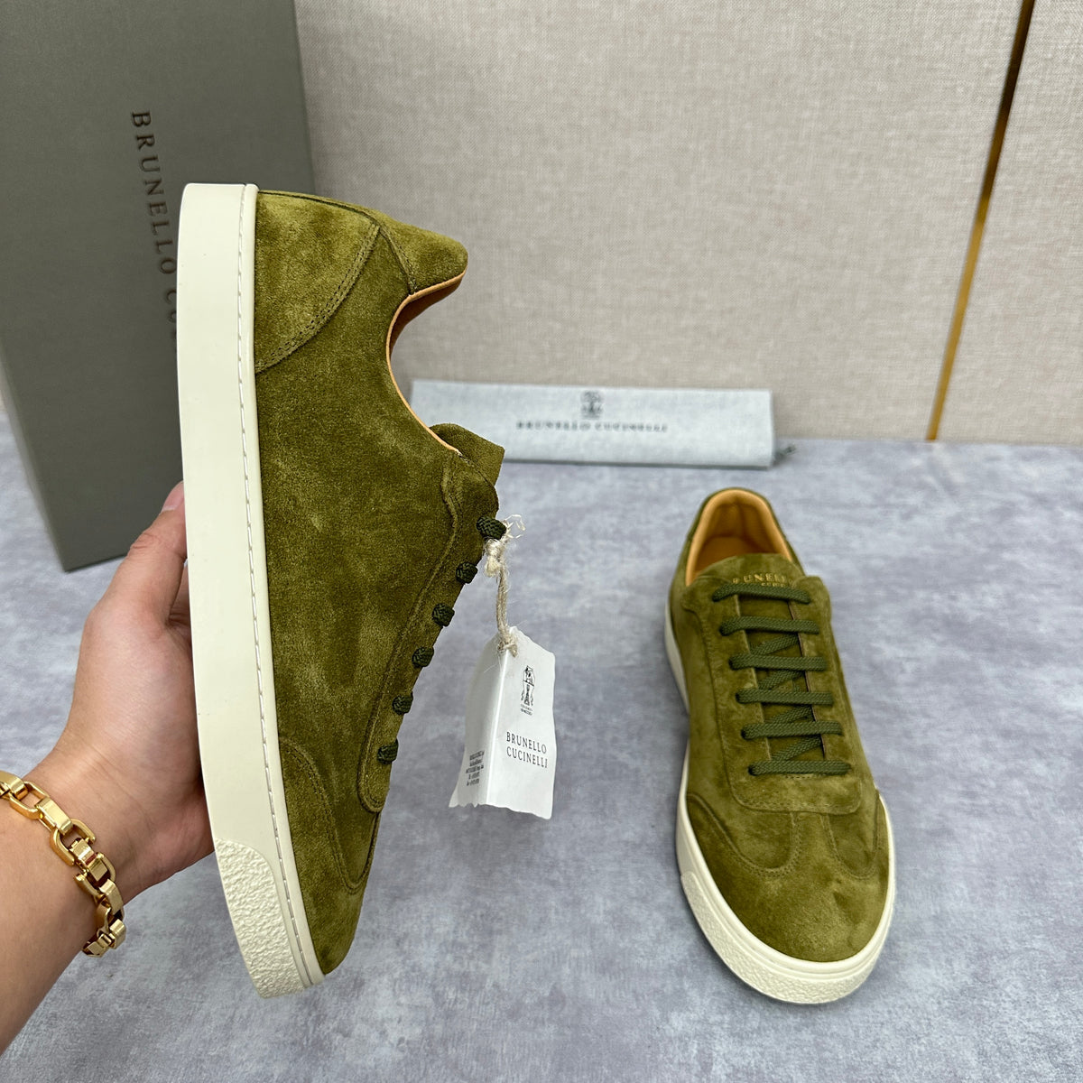 Blue Grey, Tan Brown, Grey, Olive Green, and Dark Brown Shoes - FashionHype.xyz