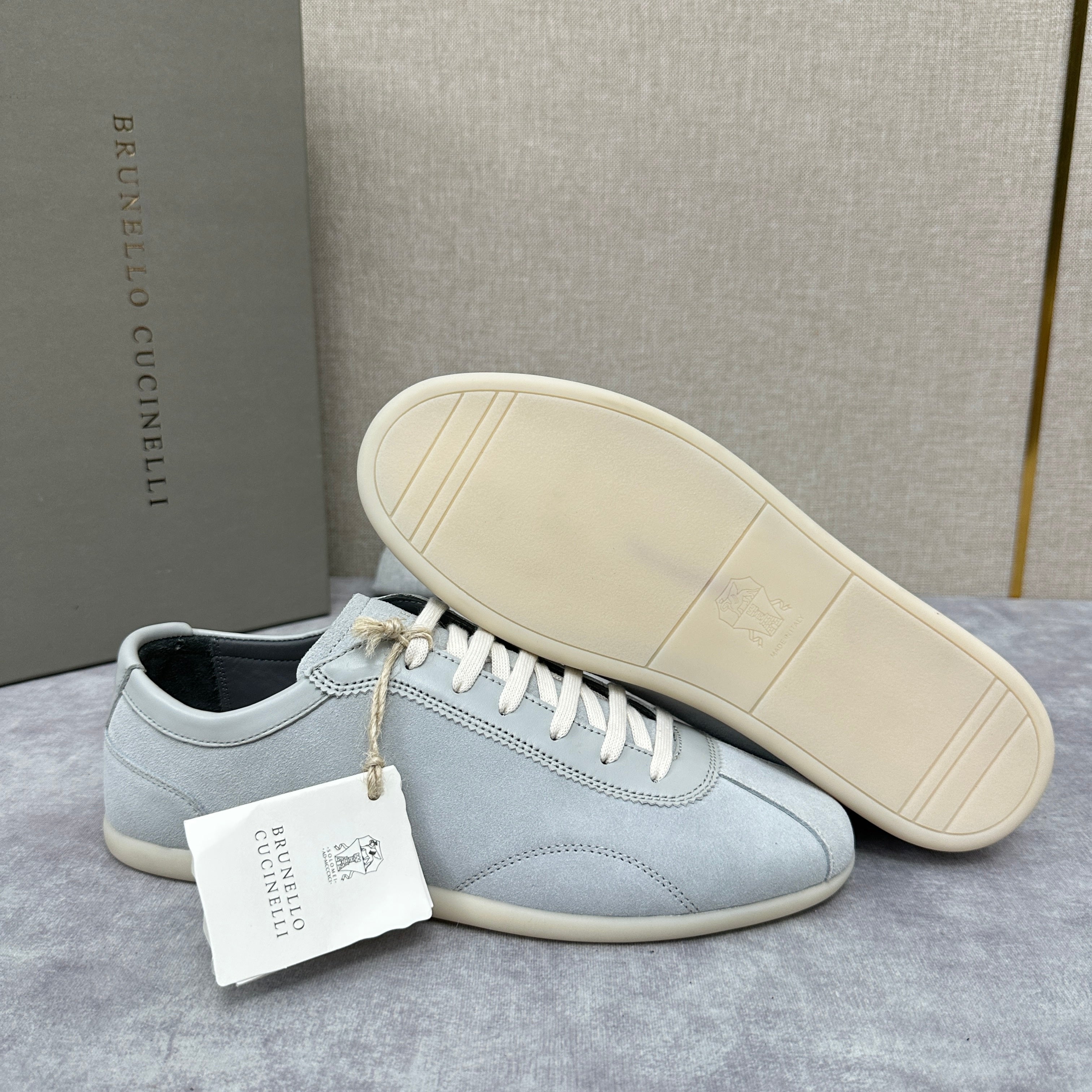 Light Blue, Beige and Tan Brown Shoes