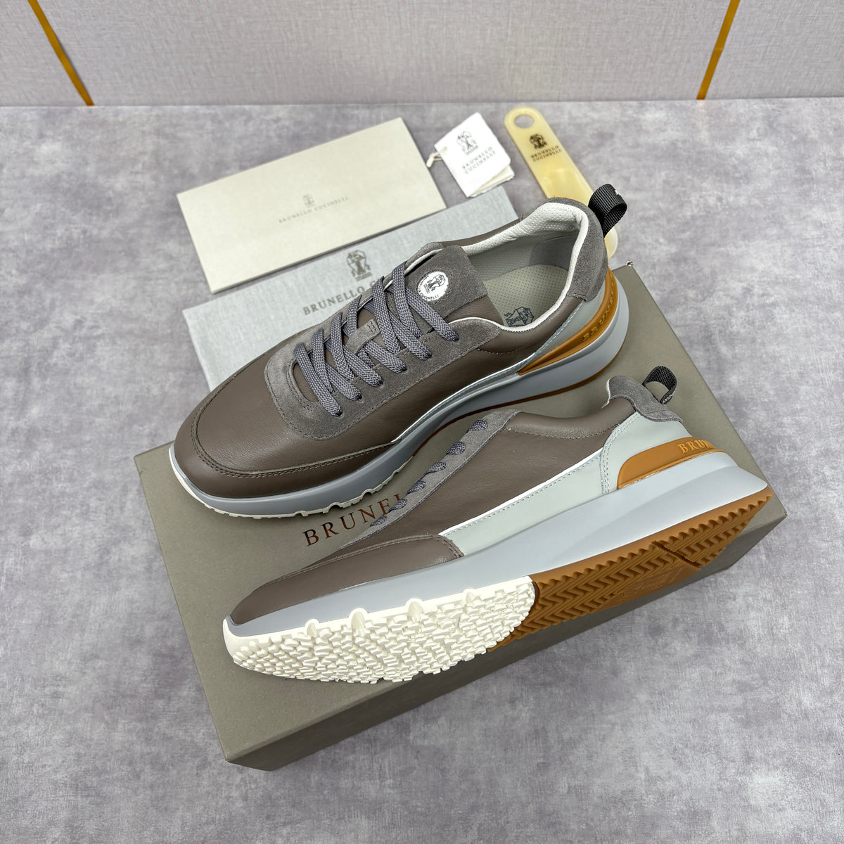 Grey, Dark Brown and Black Shoes