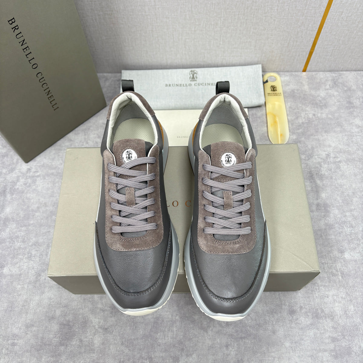 Grey, Brown and Navy blue Shoes - FashionHype.xyz