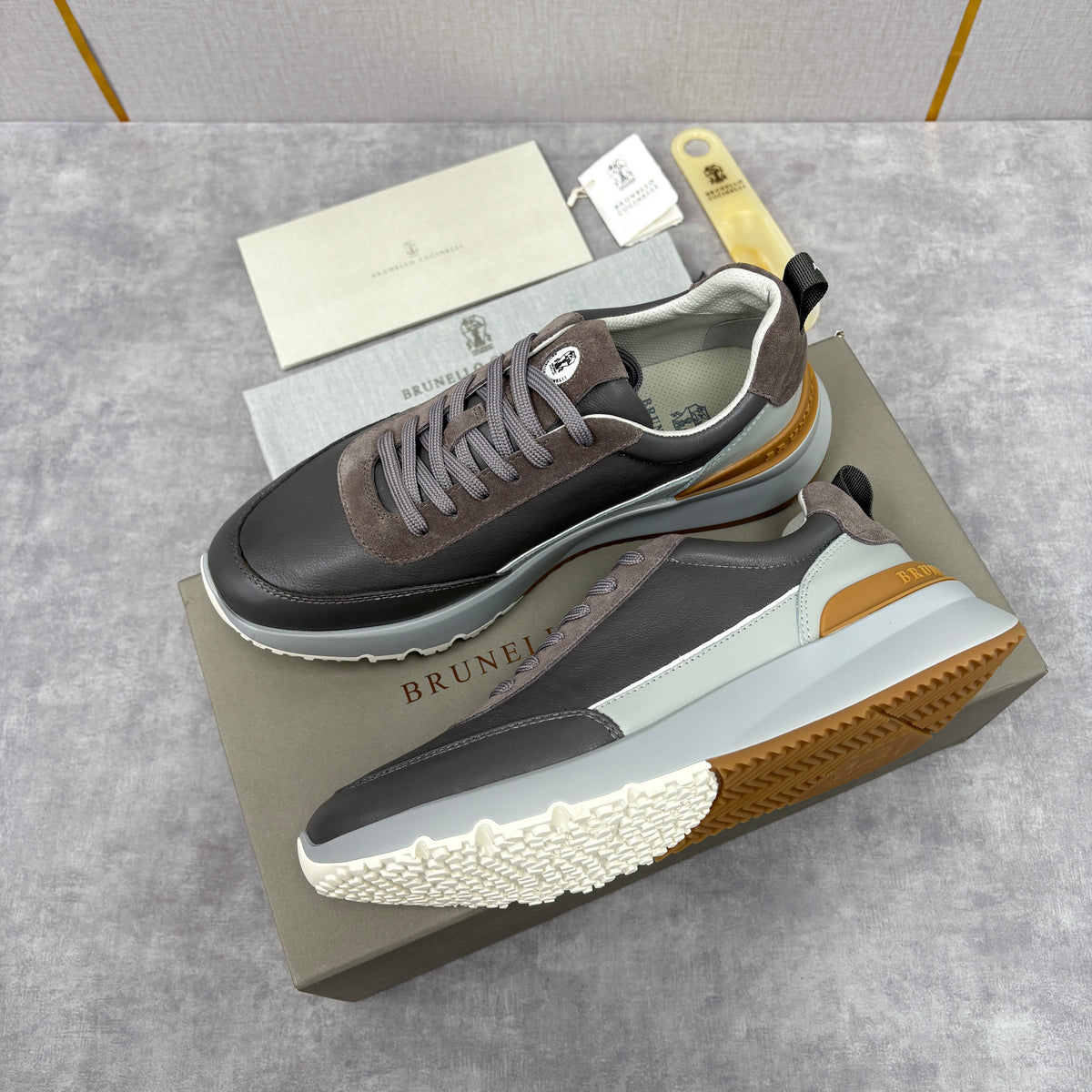 Grey, Brown and Navy blue Shoes - FashionHype.xyz