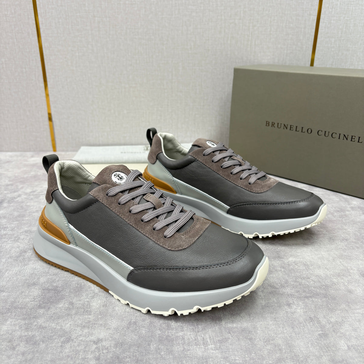 Grey, Brown and Navy blue Shoes - FashionHype.xyz
