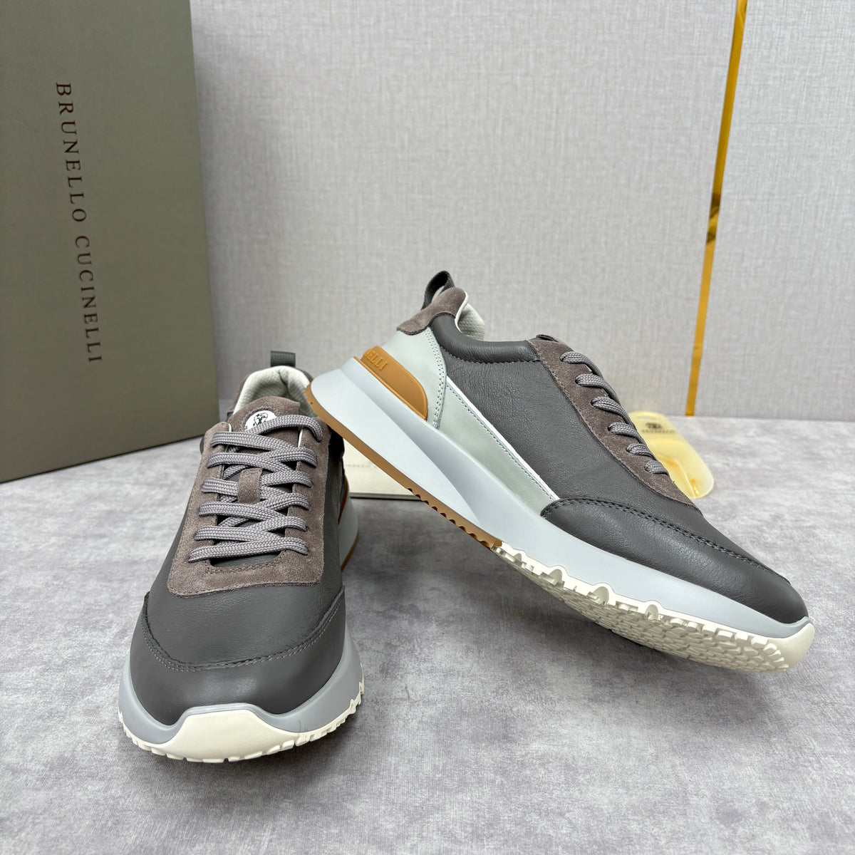 Grey, Brown and Navy blue Shoes - FashionHype.xyz