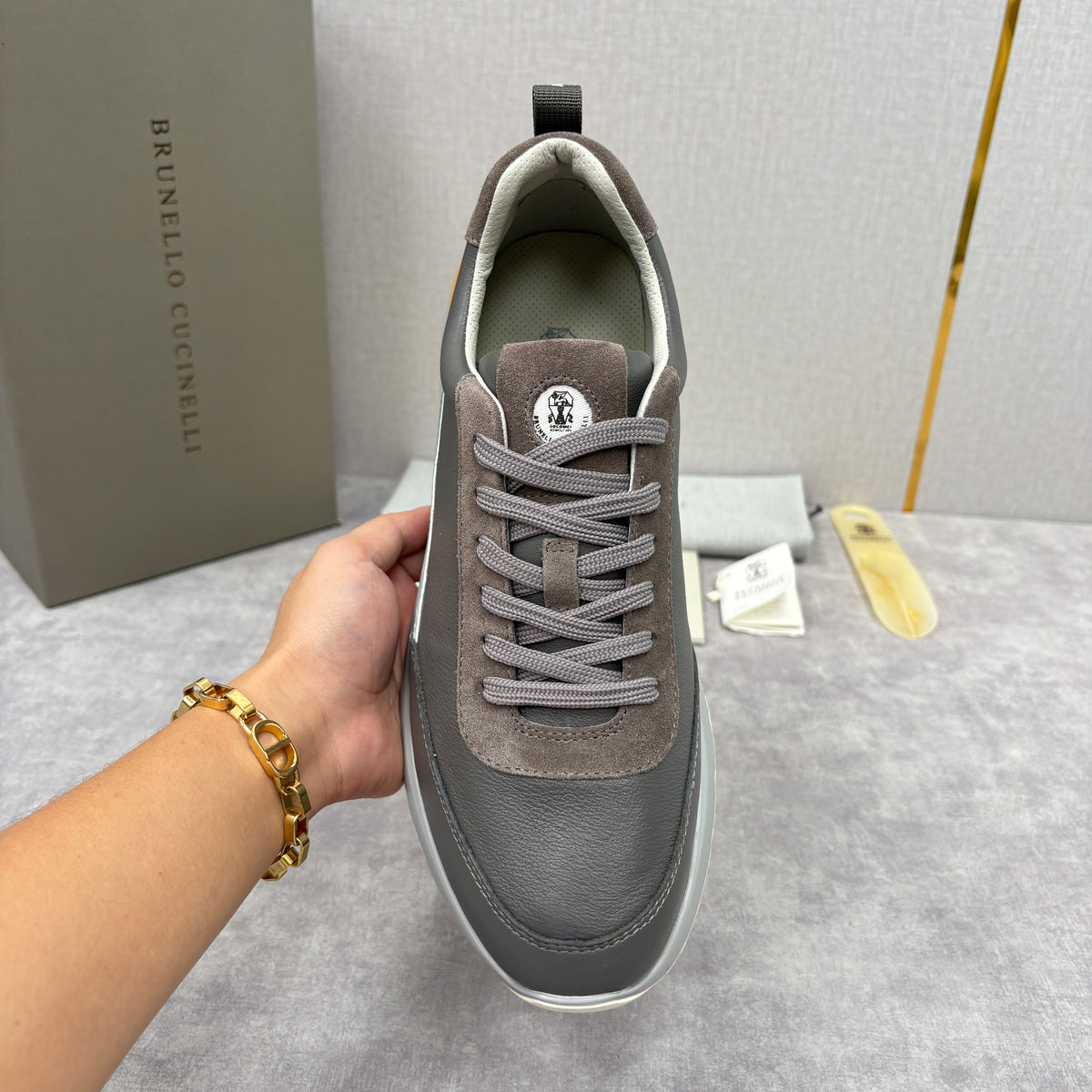 Grey, Brown and Navy blue Shoes - FashionHype.xyz