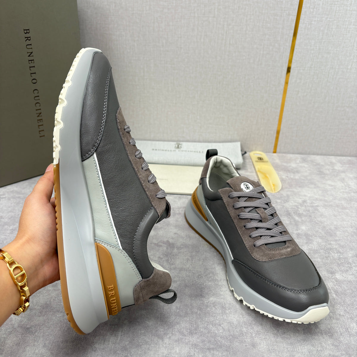 Grey, Brown and Navy blue Shoes - FashionHype.xyz