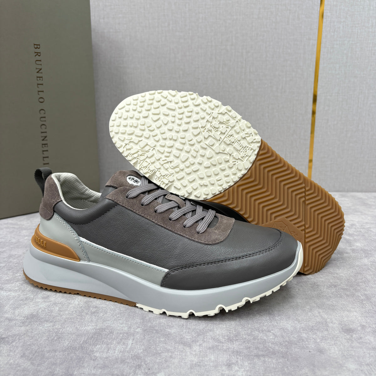 Grey, Brown and Navy blue Shoes - FashionHype.xyz
