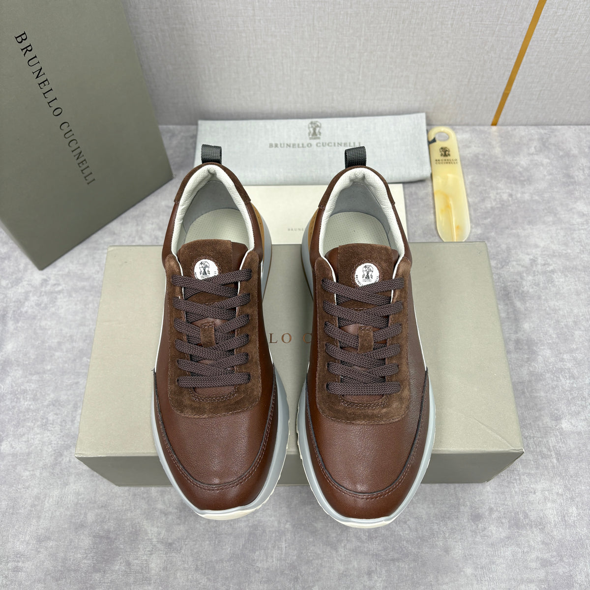 Grey, Brown and Navy blue Shoes - FashionHype.xyz