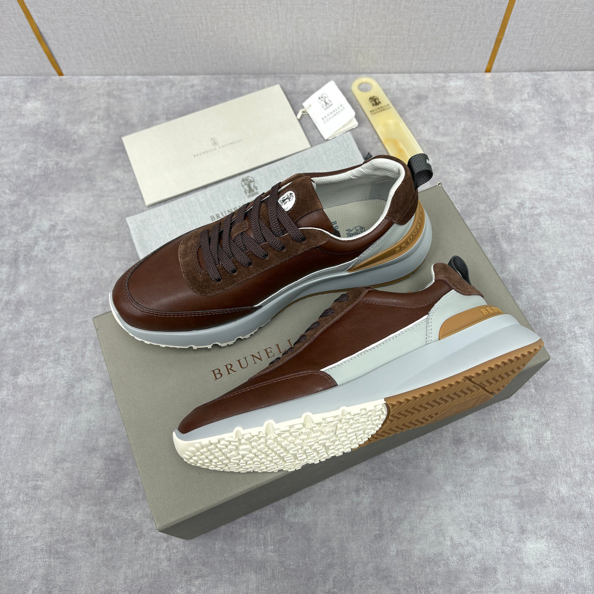 Grey, Brown and Navy blue Shoes - FashionHype.xyz