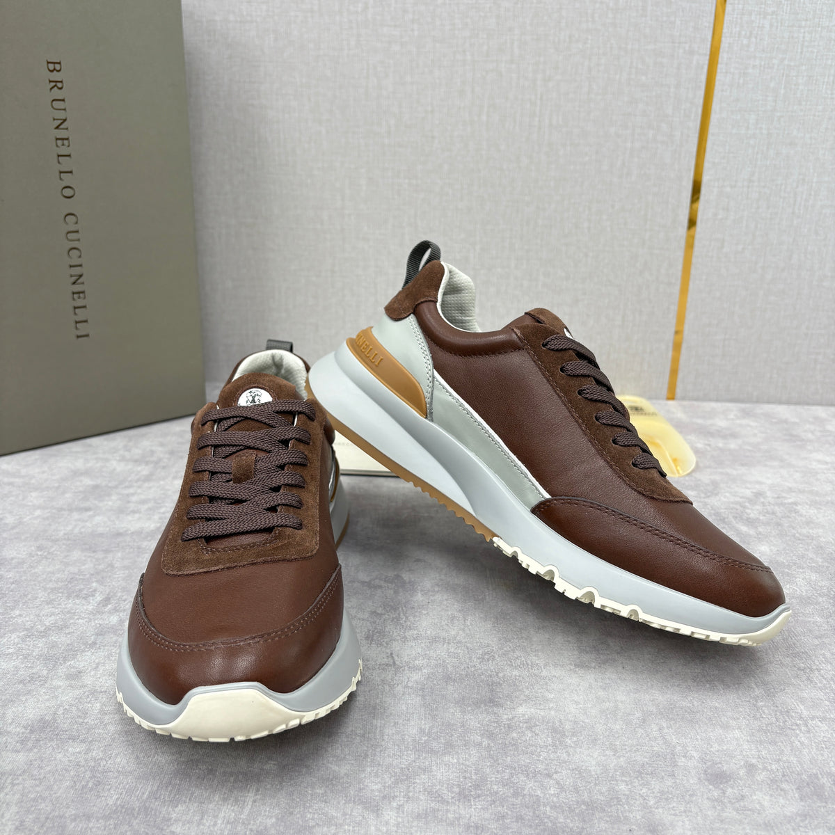 Grey, Brown and Navy blue Shoes - FashionHype.xyz