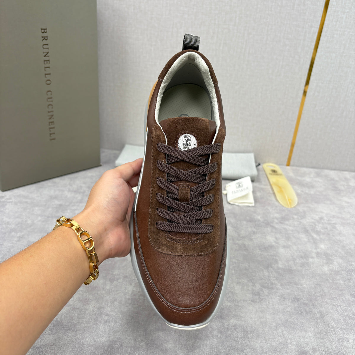 Grey, Brown and Navy blue Shoes - FashionHype.xyz