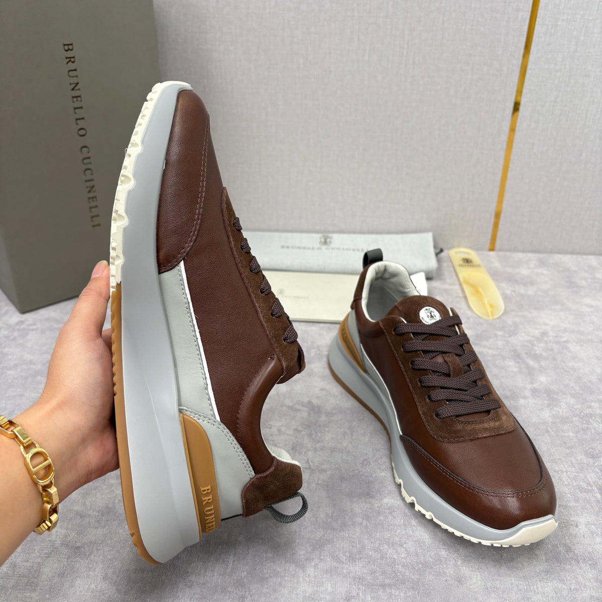 Grey, Brown and Navy blue Shoes - FashionHype.xyz