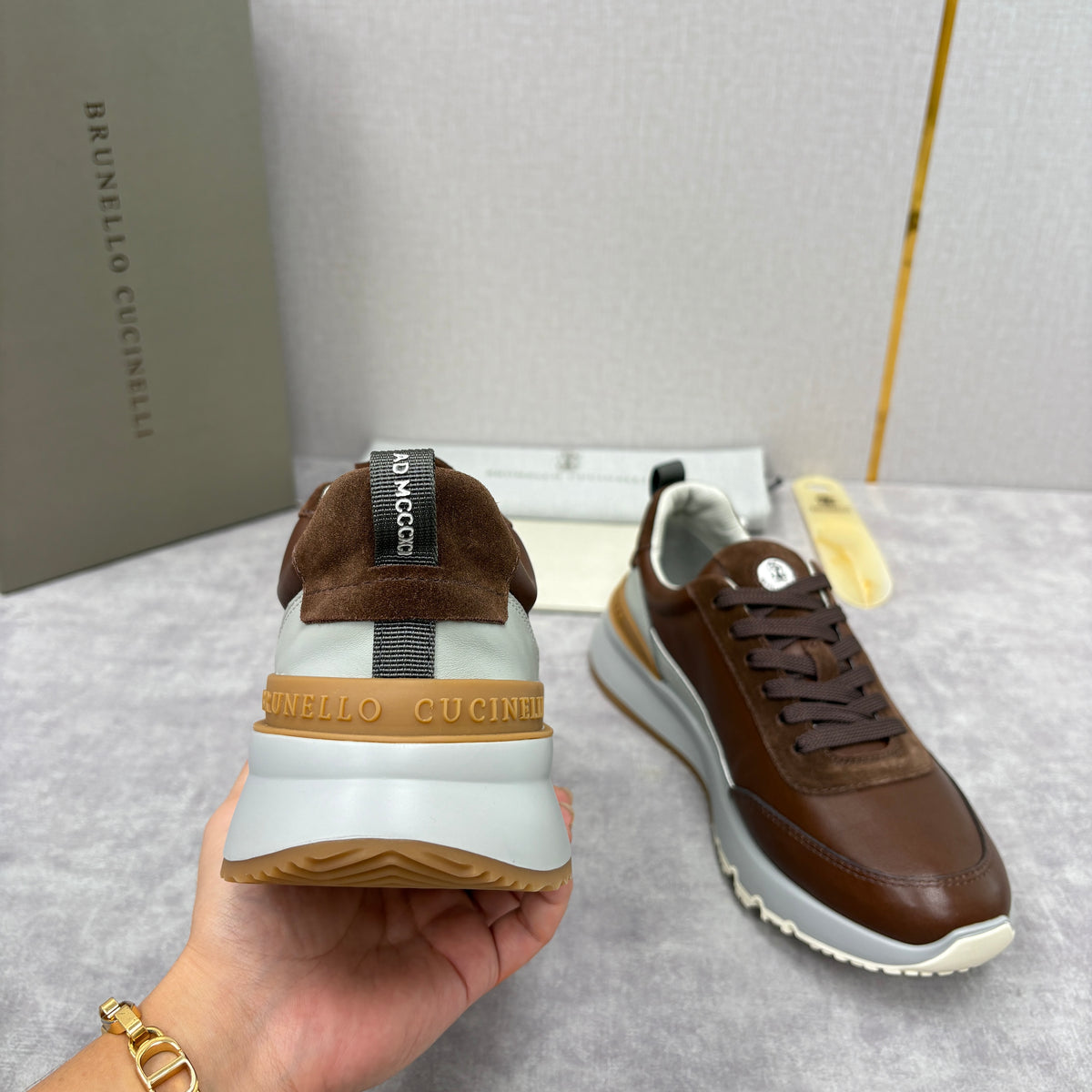 Grey, Brown and Navy blue Shoes - FashionHype.xyz