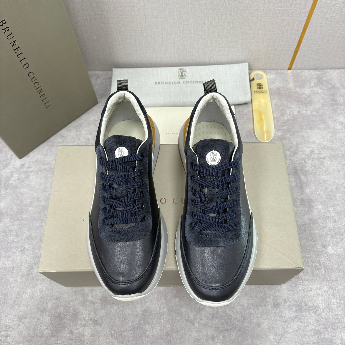 Grey, Brown and Navy blue Shoes - FashionHype.xyz