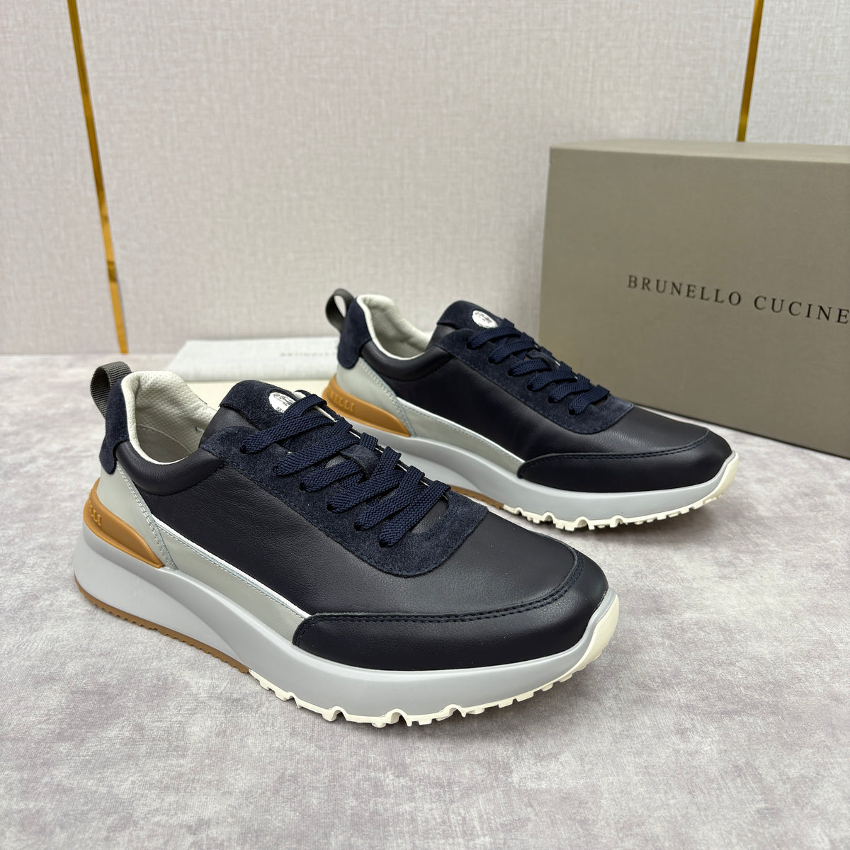 Grey, Brown and Navy blue Shoes - FashionHype.xyz