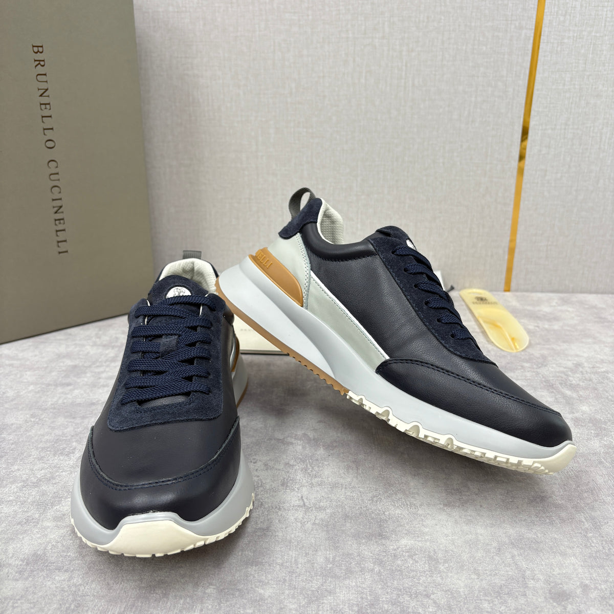 Grey, Brown and Navy blue Shoes - FashionHype.xyz