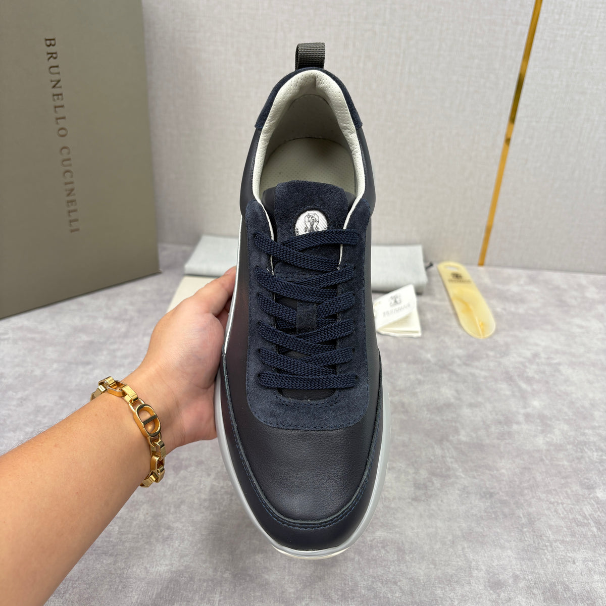 Grey, Brown and Navy blue Shoes - FashionHype.xyz