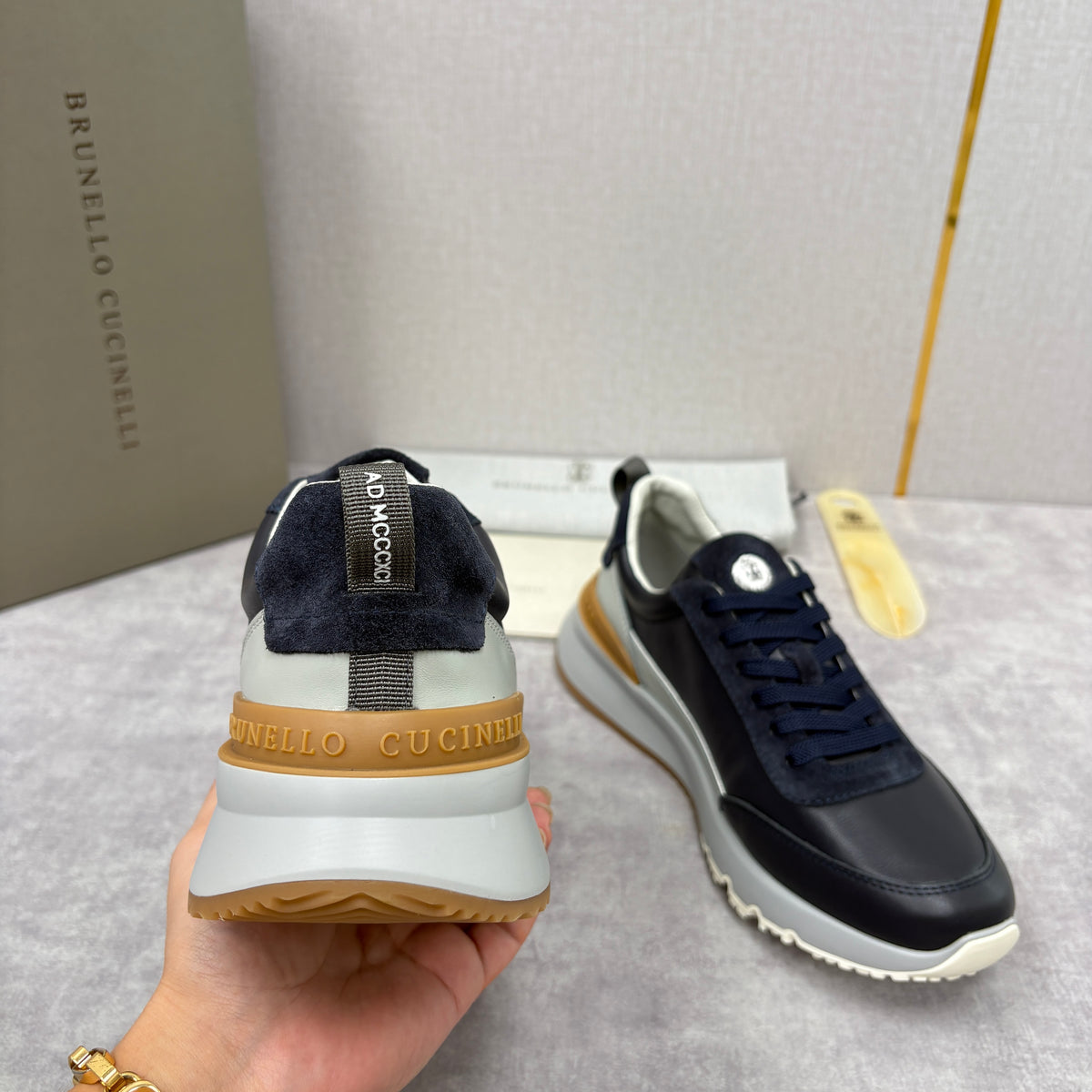 Grey, Brown and Navy blue Shoes - FashionHype.xyz