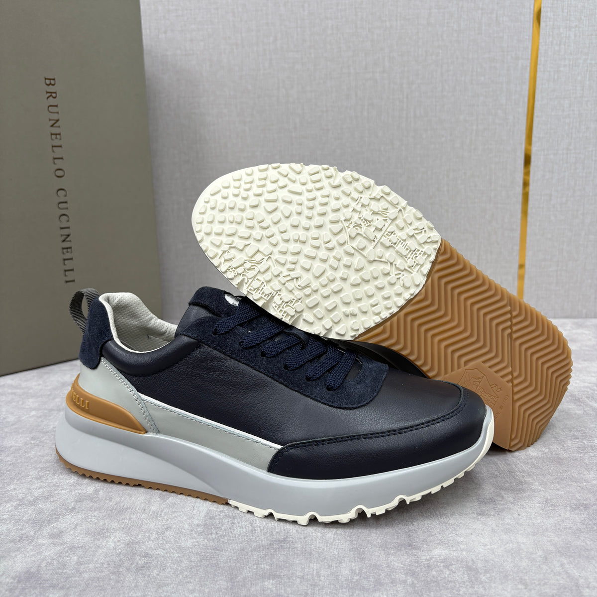 Grey, Brown and Navy blue Shoes - FashionHype.xyz