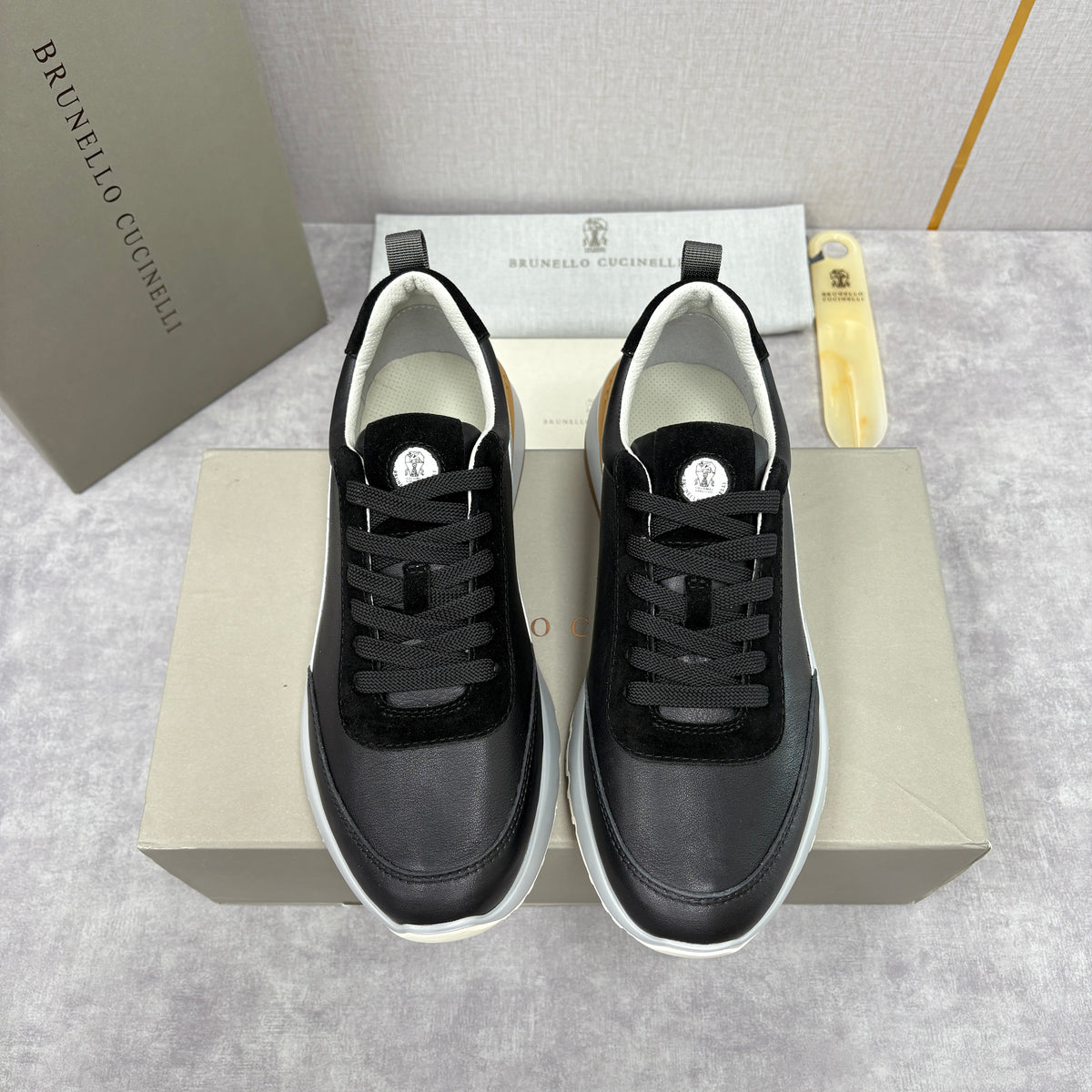 Grey, Dark Brown and Black Shoes