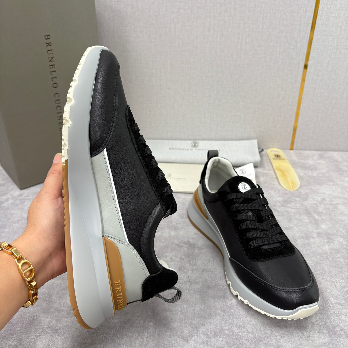 Grey, Dark Brown and Black Shoes