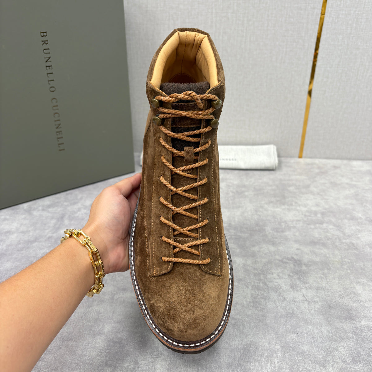 Tan, Dark brown and Navy blue Shoes