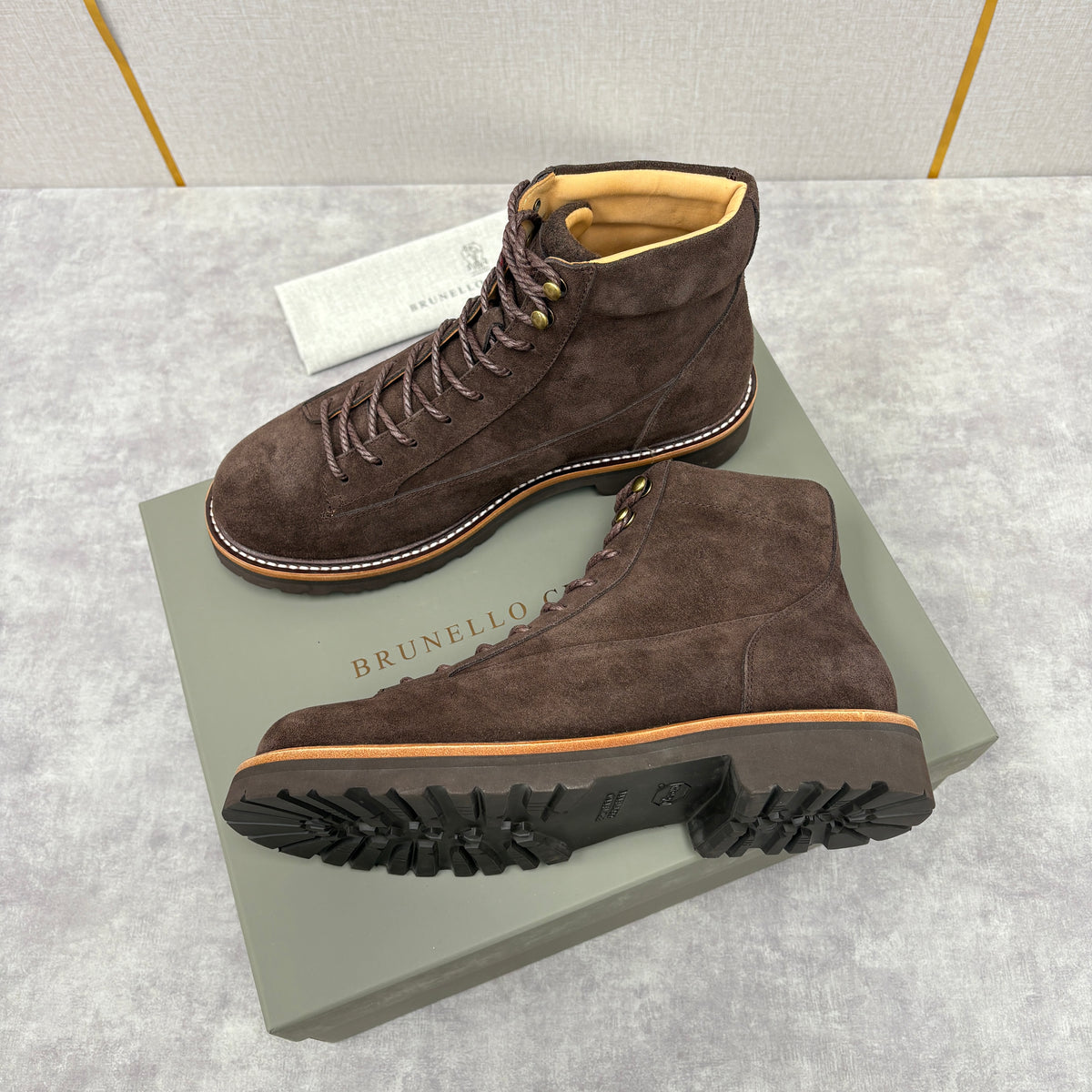 Tan, Dark brown and Navy blue Shoes