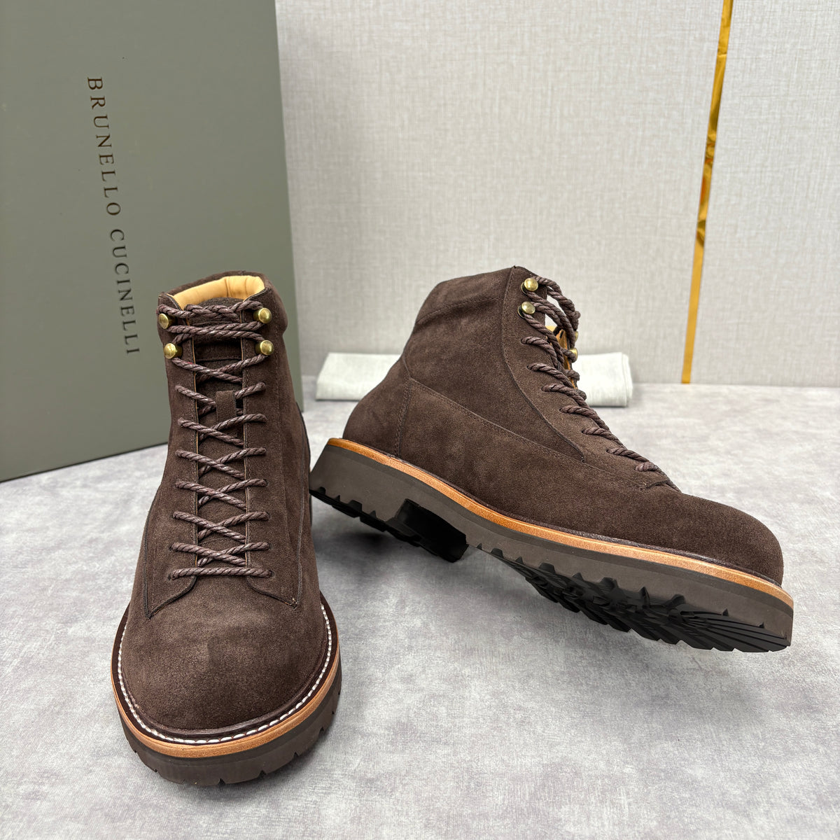 Tan, Dark brown and Navy blue Shoes