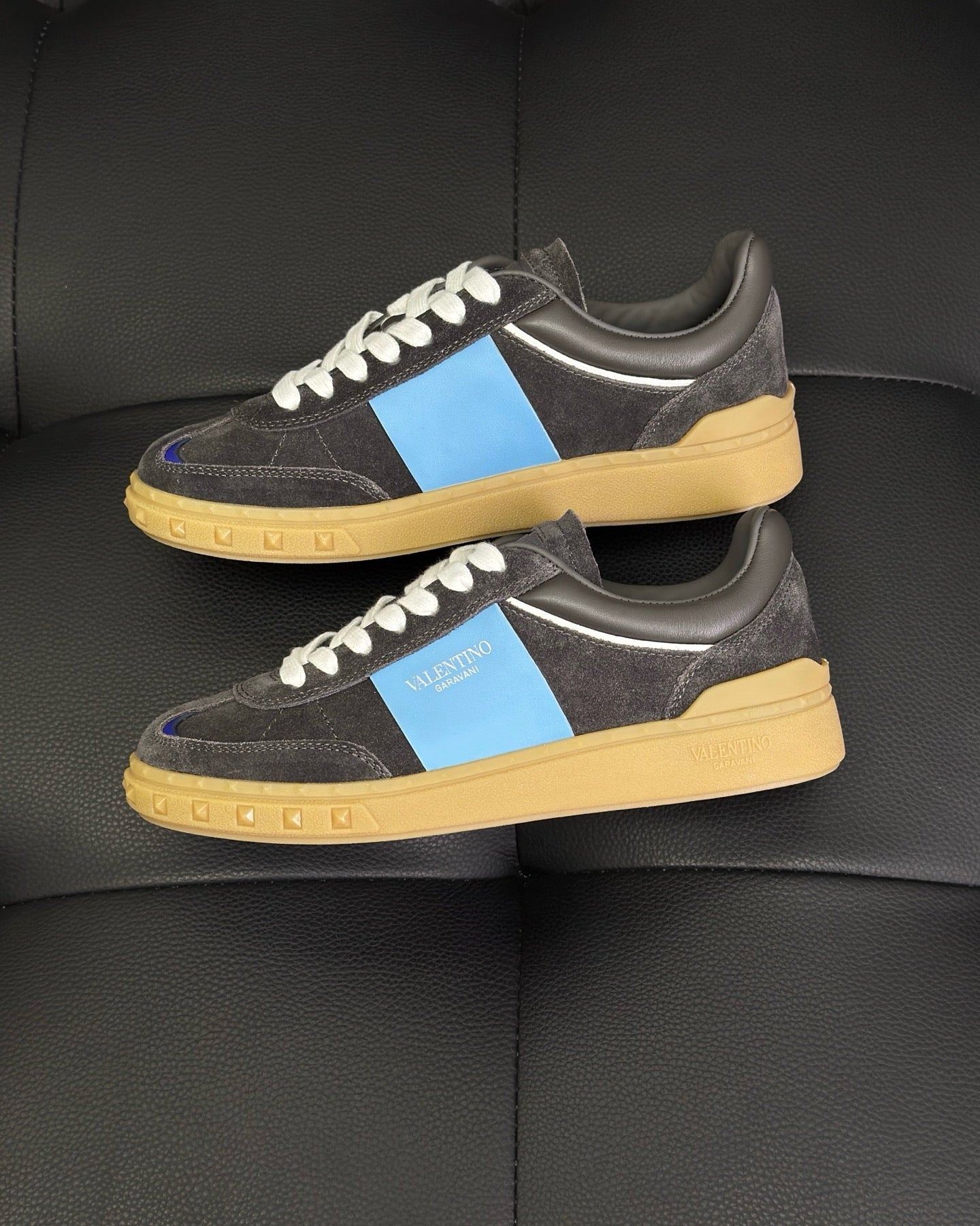 White grey and Black blue Shoes
