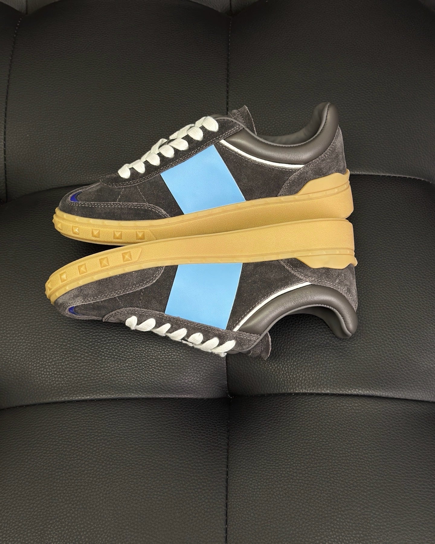 White grey and Black blue Shoes
