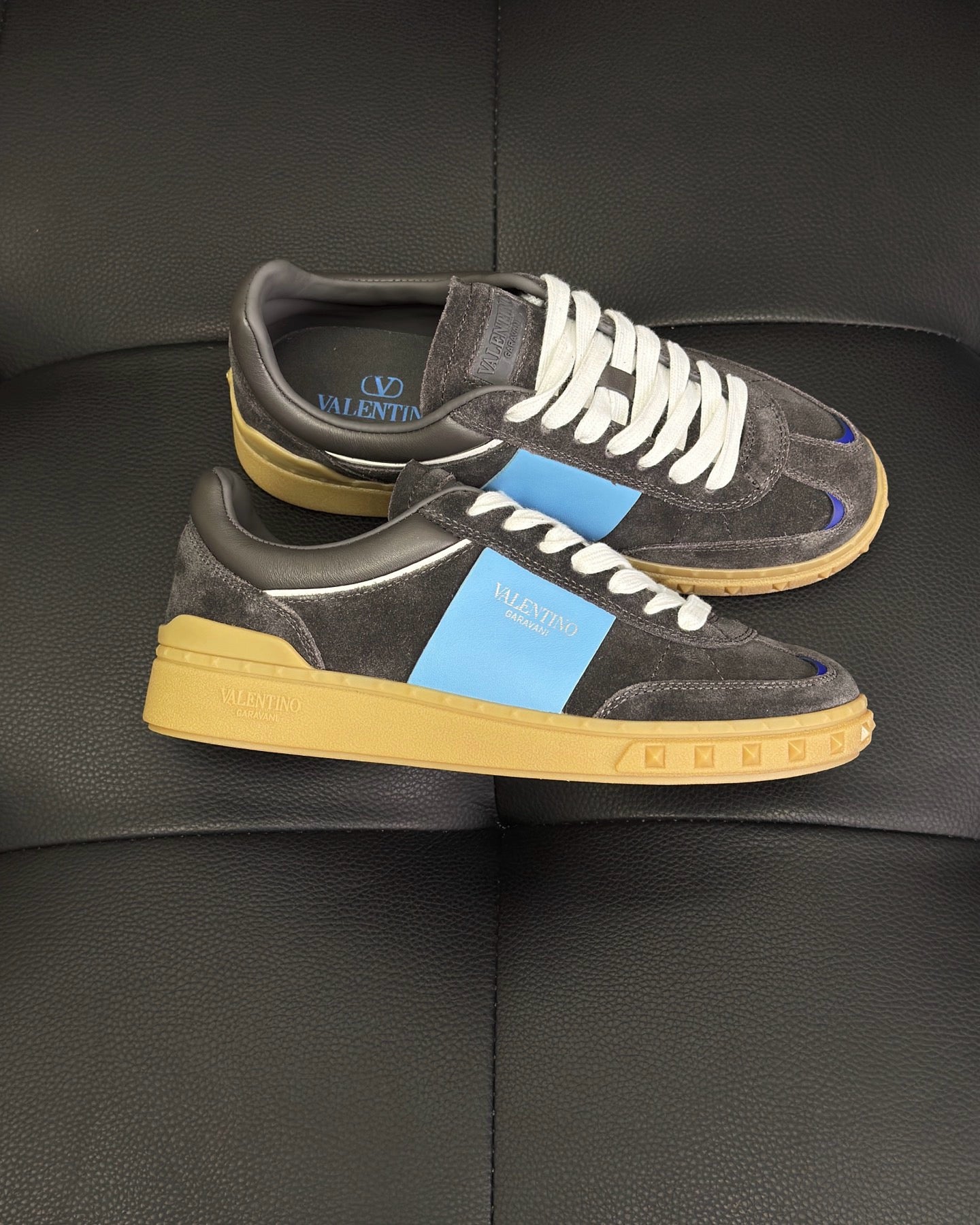 White grey and Black blue Shoes