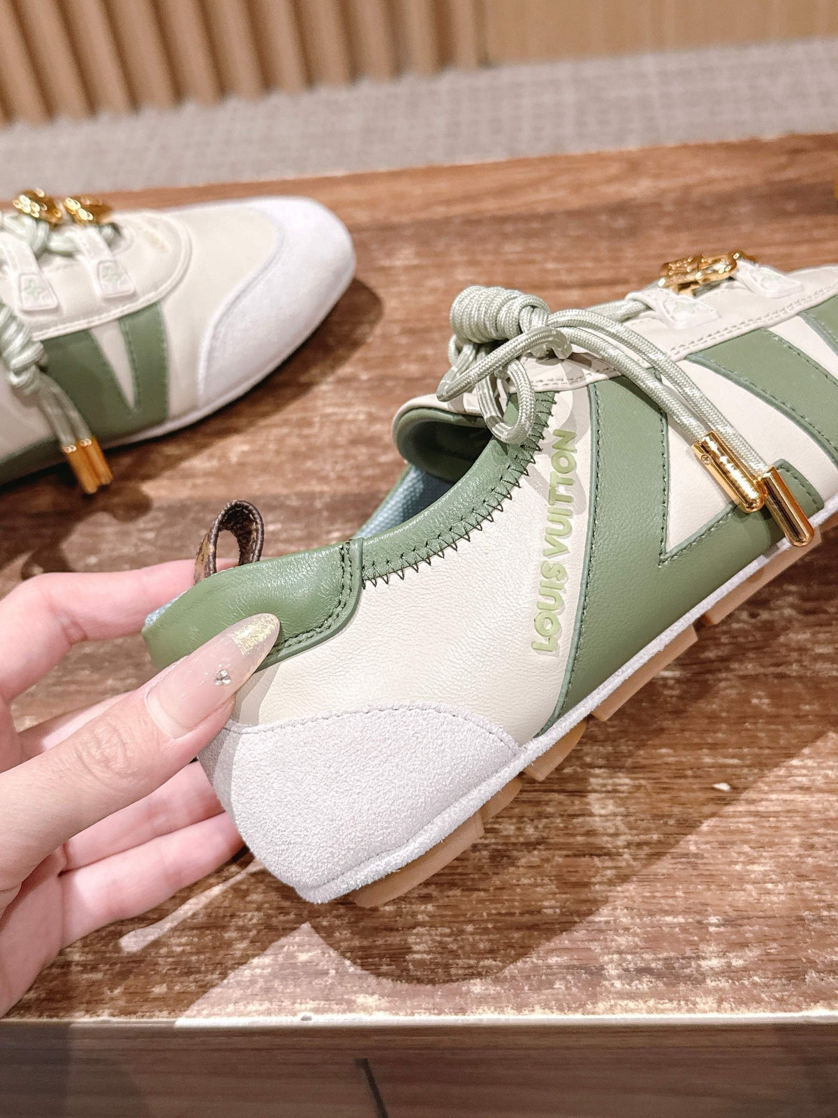 Grey green, Grey blue and Brown dark green Shoes