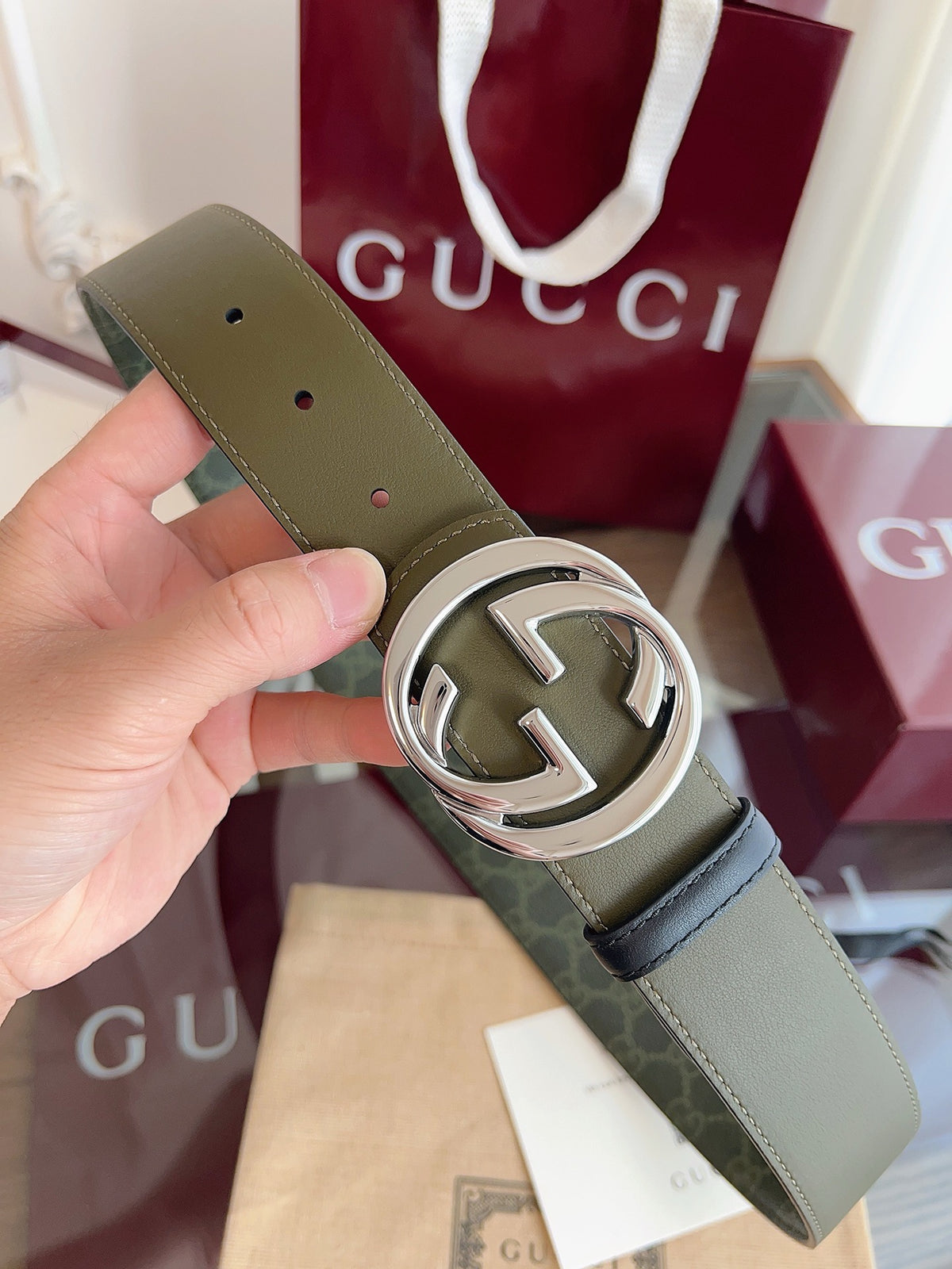 Grey and Dark green Belt - FashionHype.xyz