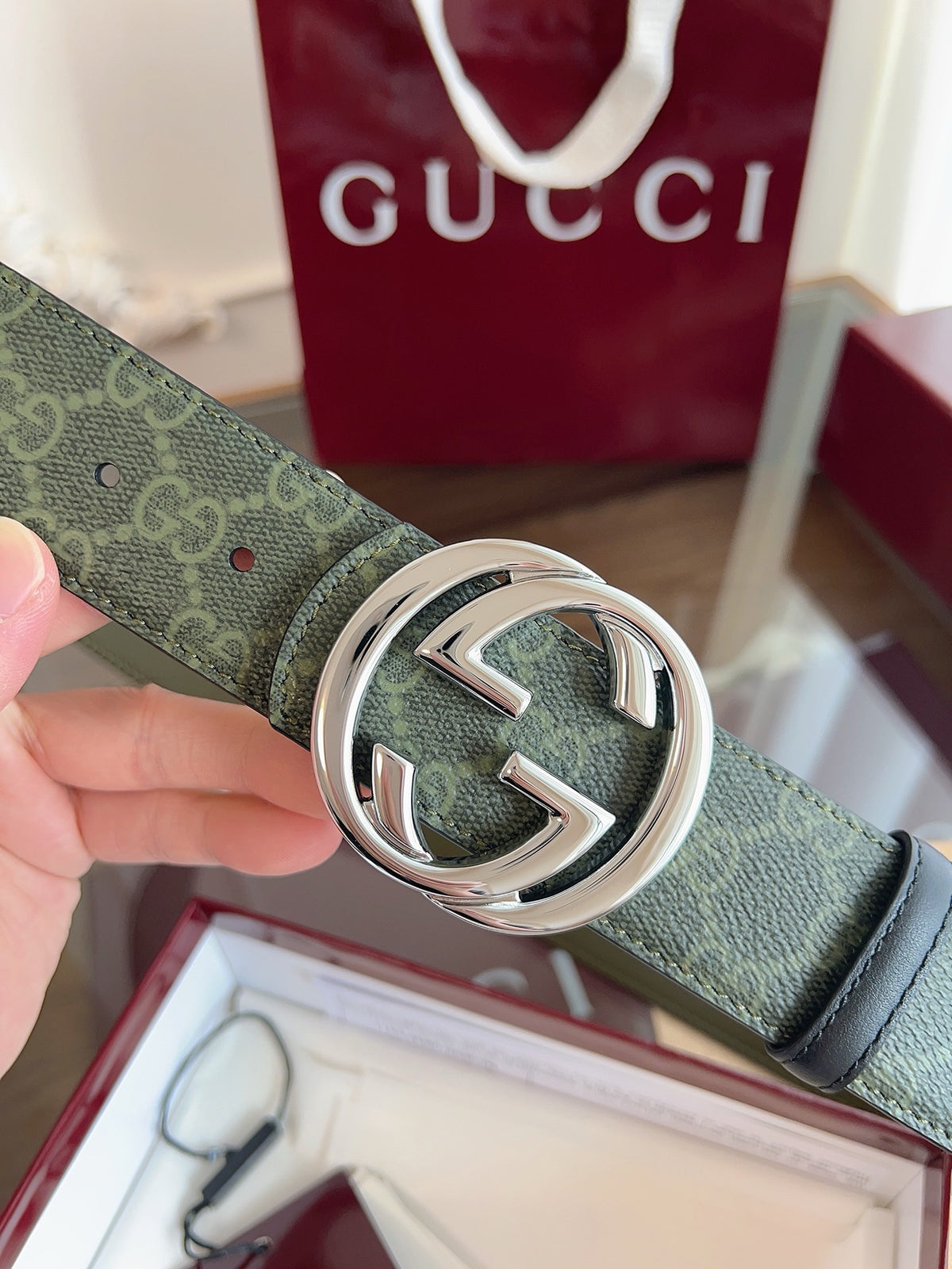 Grey and Dark green Belt - FashionHype.xyz