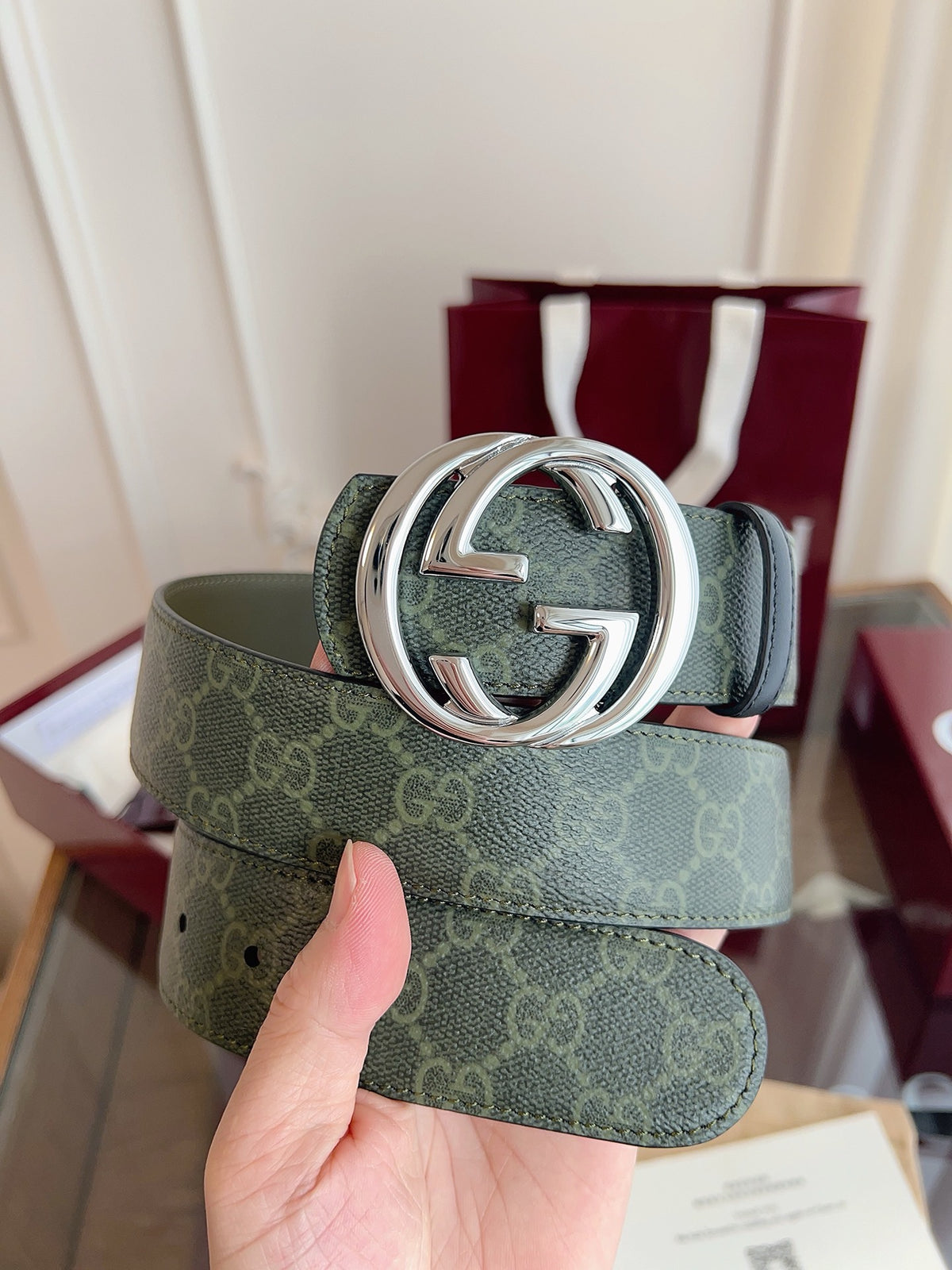 Grey and Dark green Belt - FashionHype.xyz