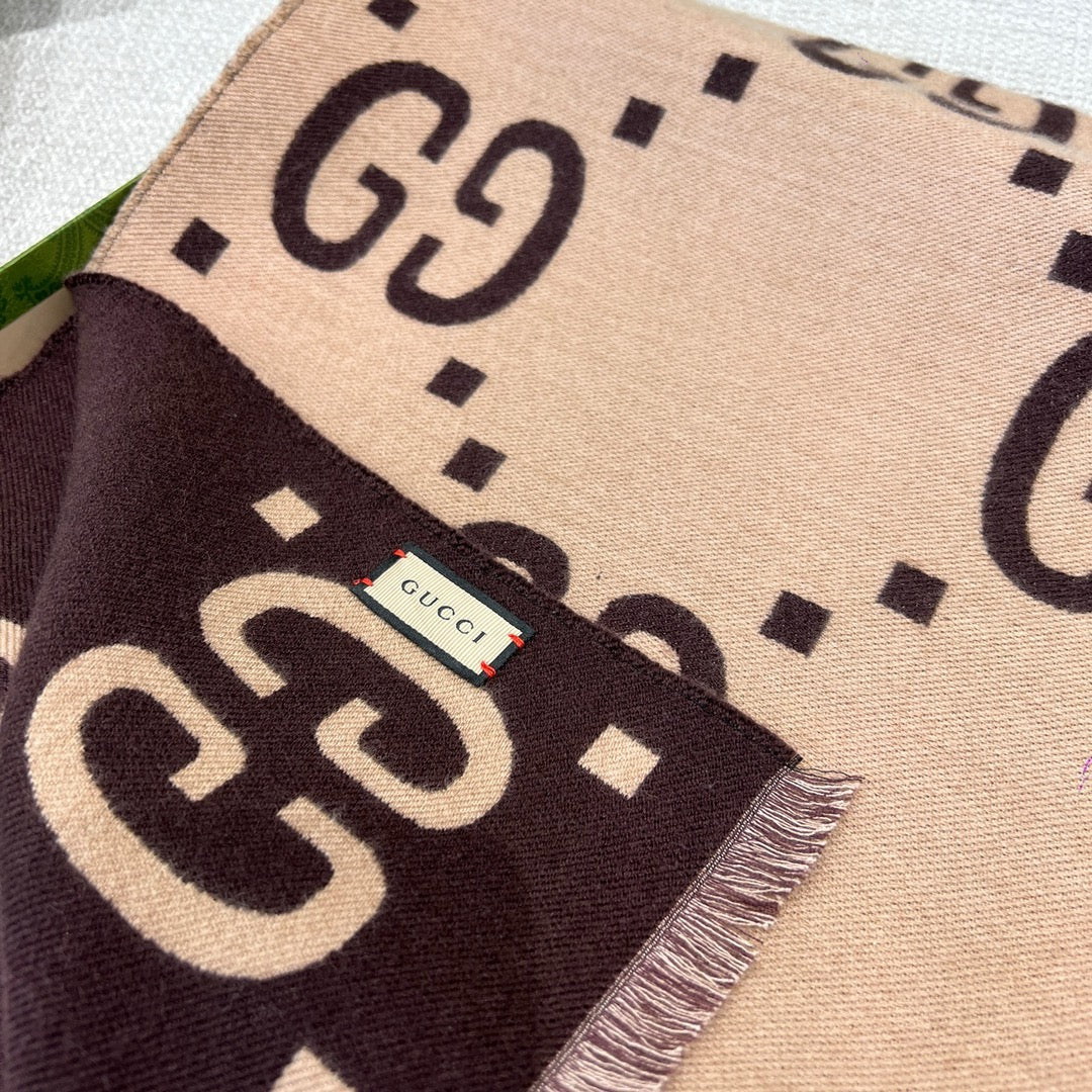 Khaki Dark Red Scarf - FashionHype.xyz